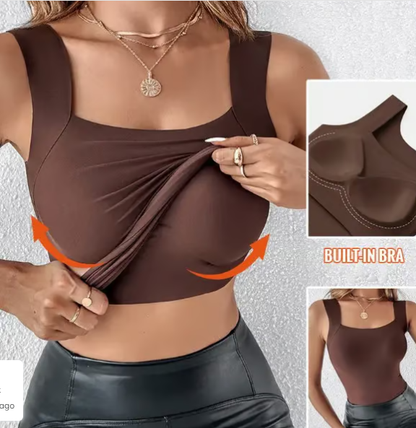 Camiseta de tirantes térmica con cuello en U y sujetador incorporado para mujer