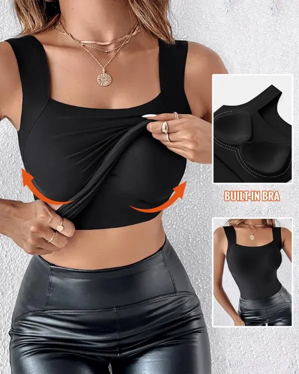 Camiseta de tirantes térmica con cuello en U y sujetador incorporado para mujer
