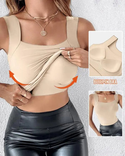 Camiseta de tirantes térmica con cuello en U y sujetador incorporado para mujer