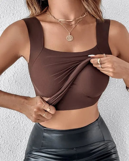 Camiseta de tirantes térmica con cuello en U y sujetador incorporado para mujer