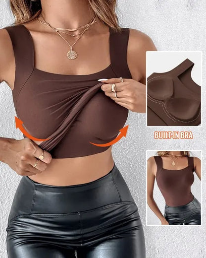 Camiseta de tirantes térmica con cuello en U y sujetador incorporado para mujer